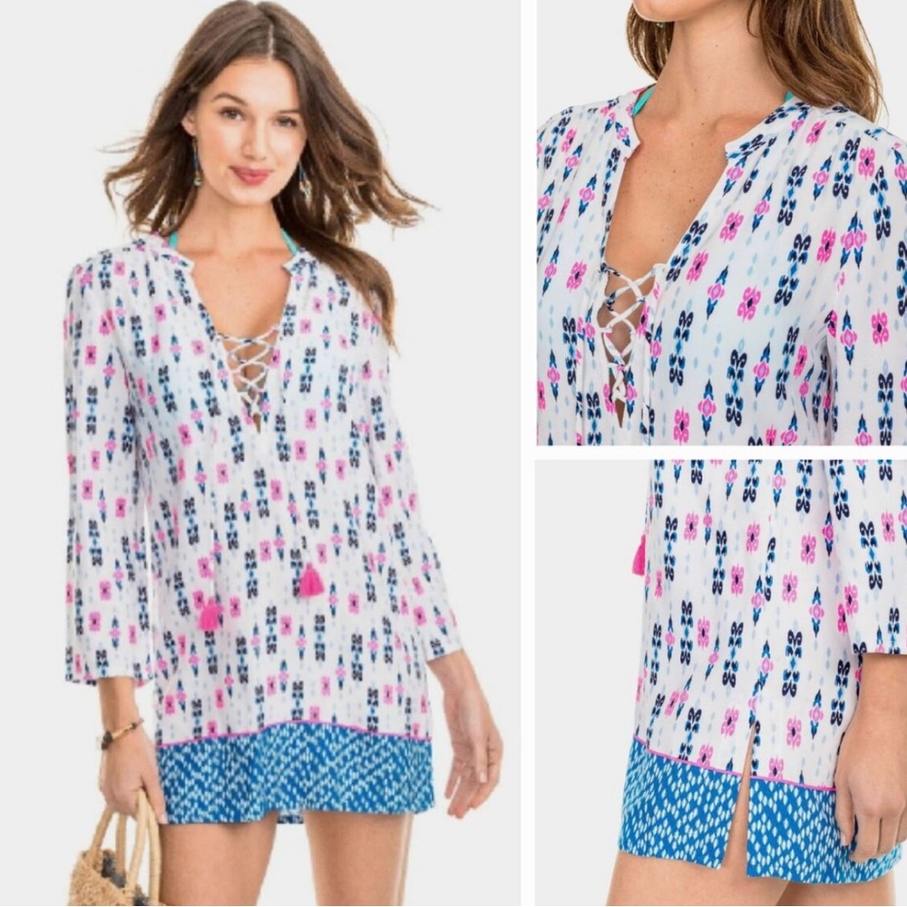 Southern Tide White and Pink Patterned Swim Cover-Up